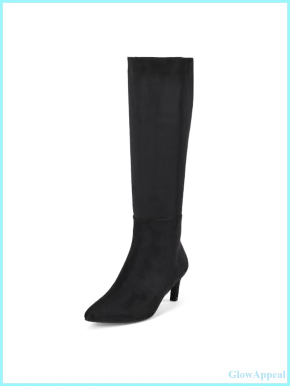 Kitten Heel Knee High Boots Pointed Toe Tall Vegan Leather Faux Suede Side Zip